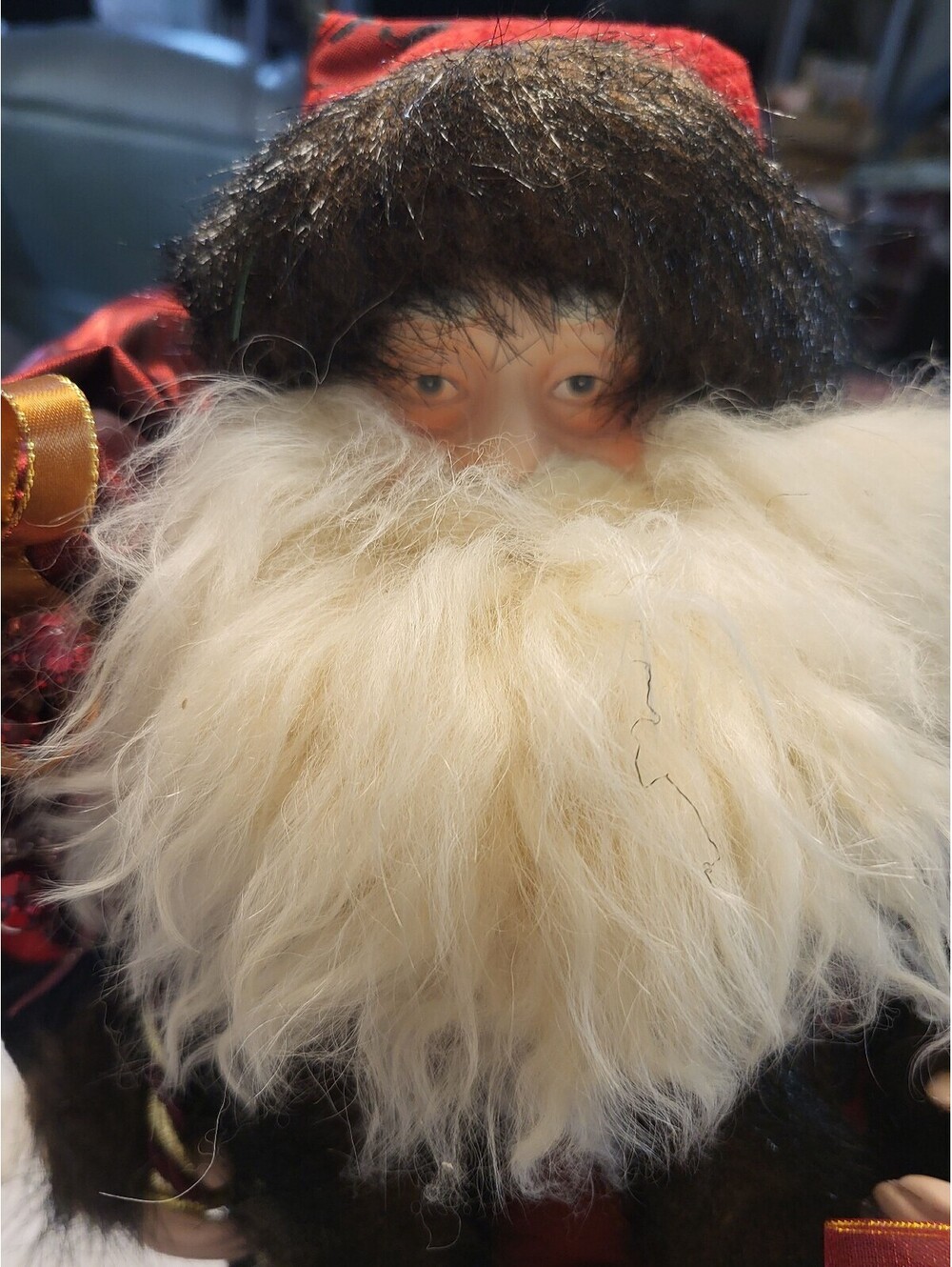 Vintage 18.5"x12" Santa Claus Figurine w Plush Beard  Detailed Coat